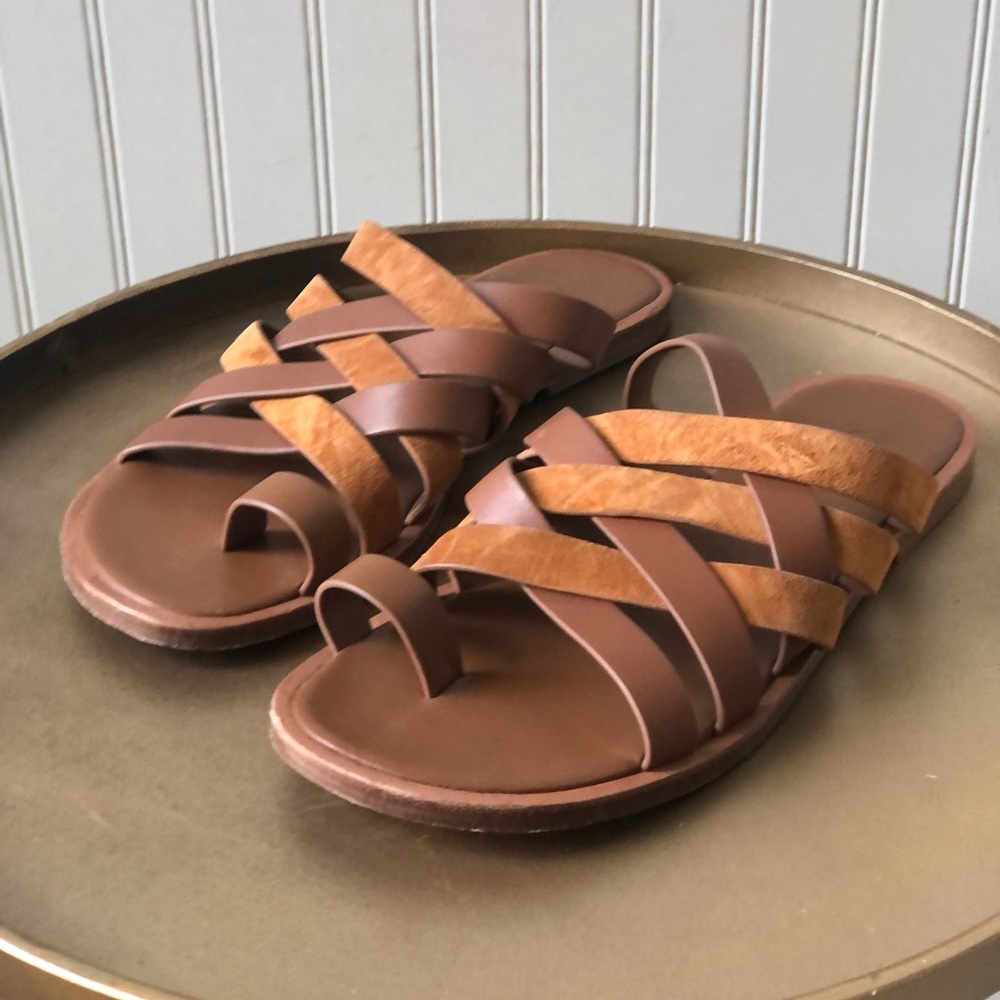 VINCE | PIERS | LEATHER AND SUEDE SLIDE SANDAL. 6M